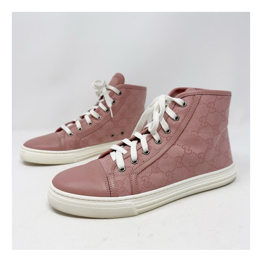 Gucci GG Monogram Canvas High-Top Cap Toe Sneakers Womens Size EU 37.5
